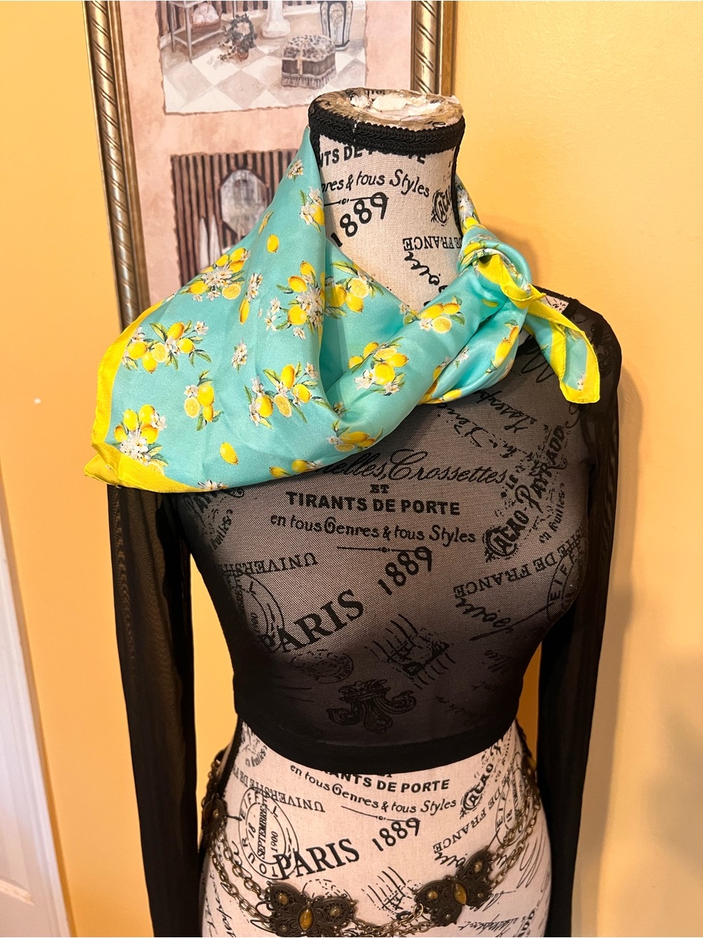 Barbieri Aqua and Yellow lemonSilk-Feel made Italy Neck Scarf 10X10 - Picture 5 of 10